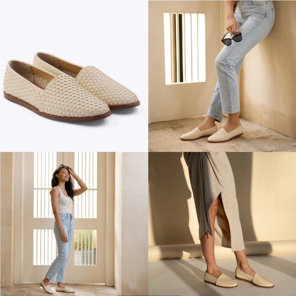 Nisolo Mara Woven Leather Slip On Loafers Bone 9